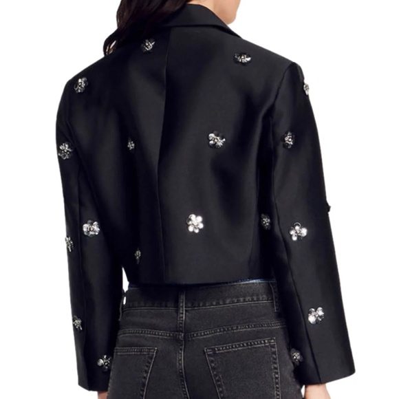 Flowers Double Breasted Cropped Embellished Jacket - Picture 2 of 5